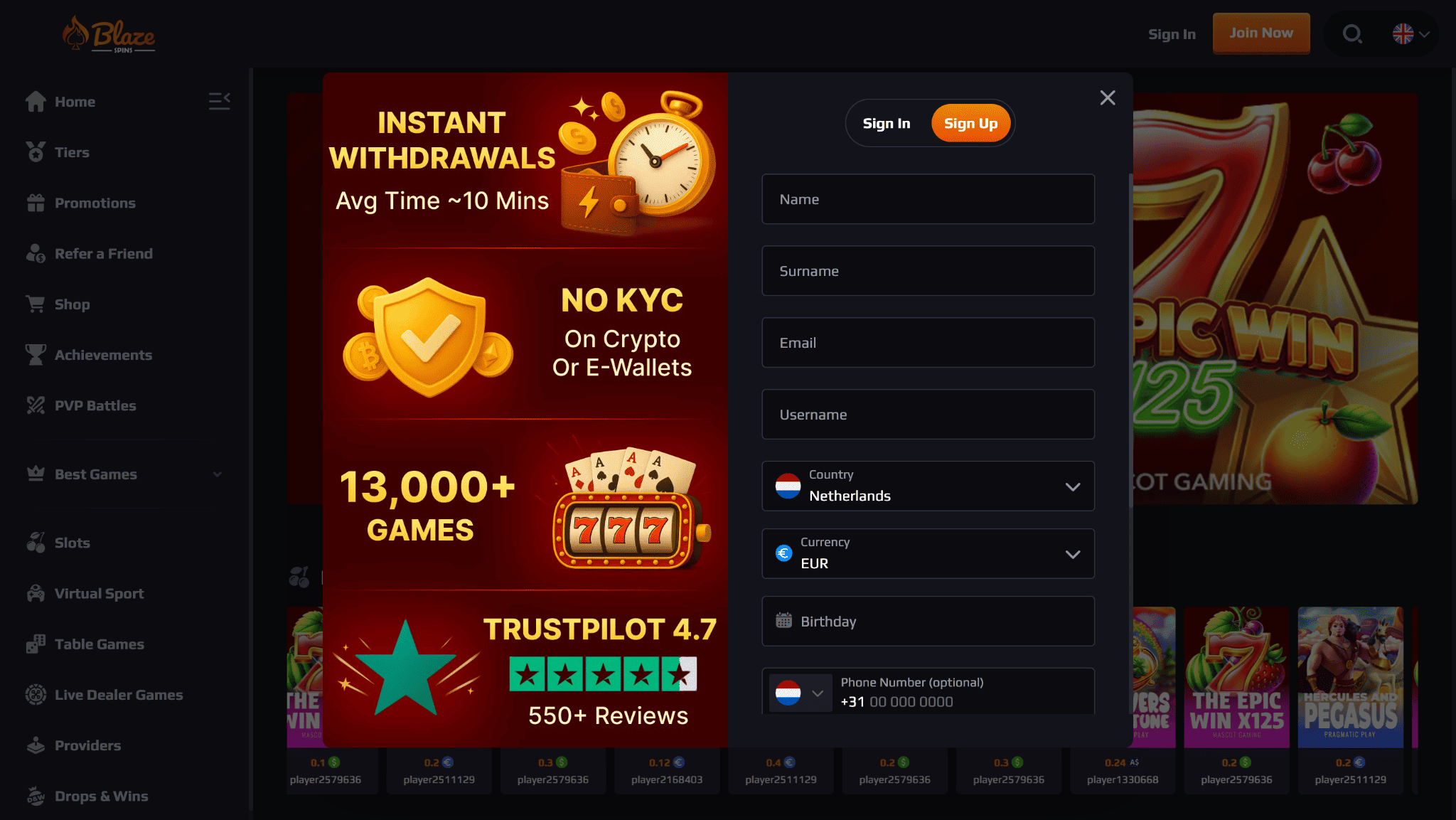 blaze spins online rejestracja 1