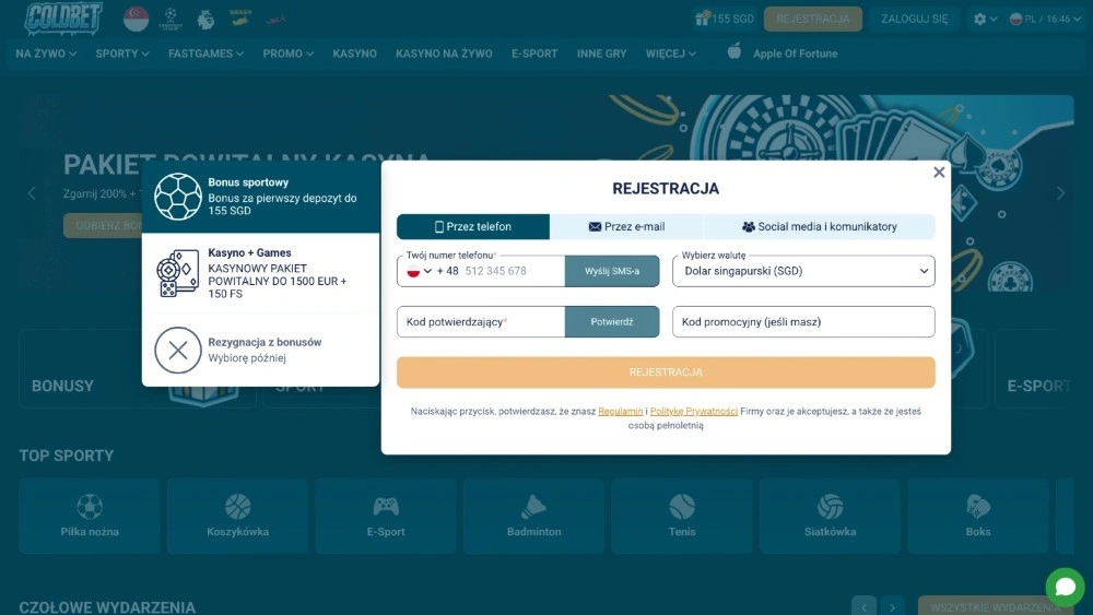coldbet casino rejestracja krok 1