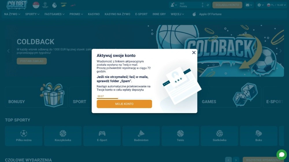 coldbet casino rejestracja krok 2