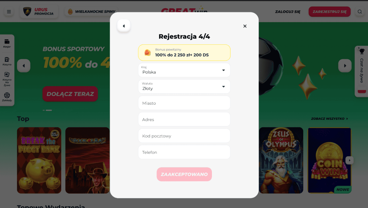 greatwin casino rejestracja krok 4