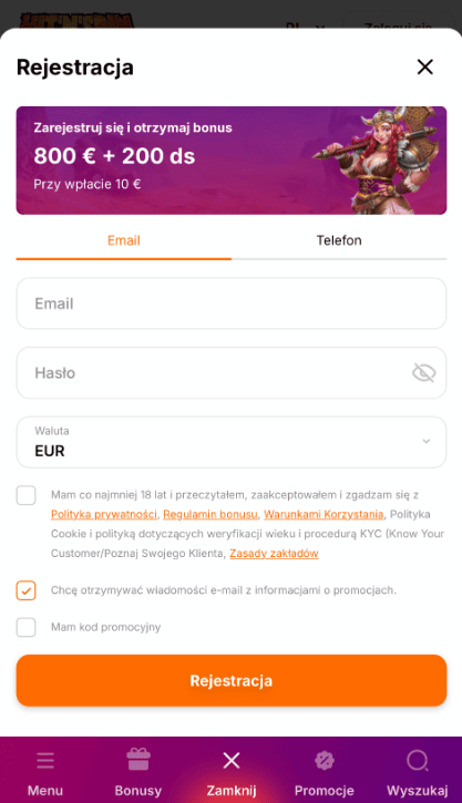 hitnspin rejestracja krok 2