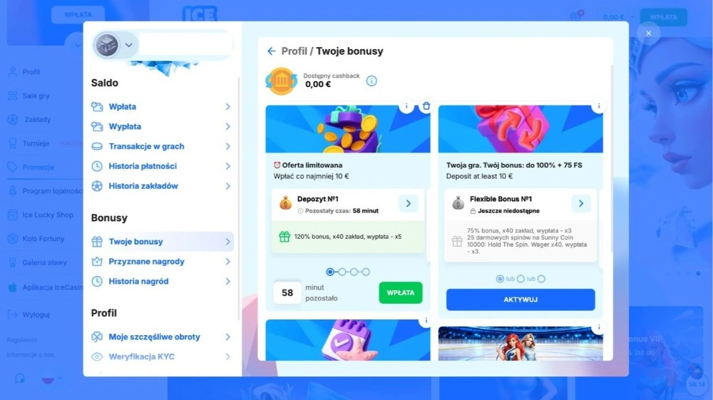 ice casino sekcja bonusów