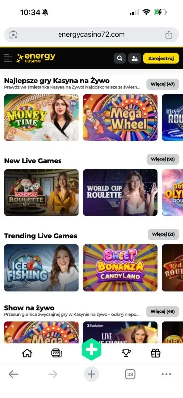 lobby gier na żywo w energy casino aplikacja