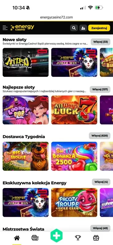 lobby gier w energy casino aplikacja