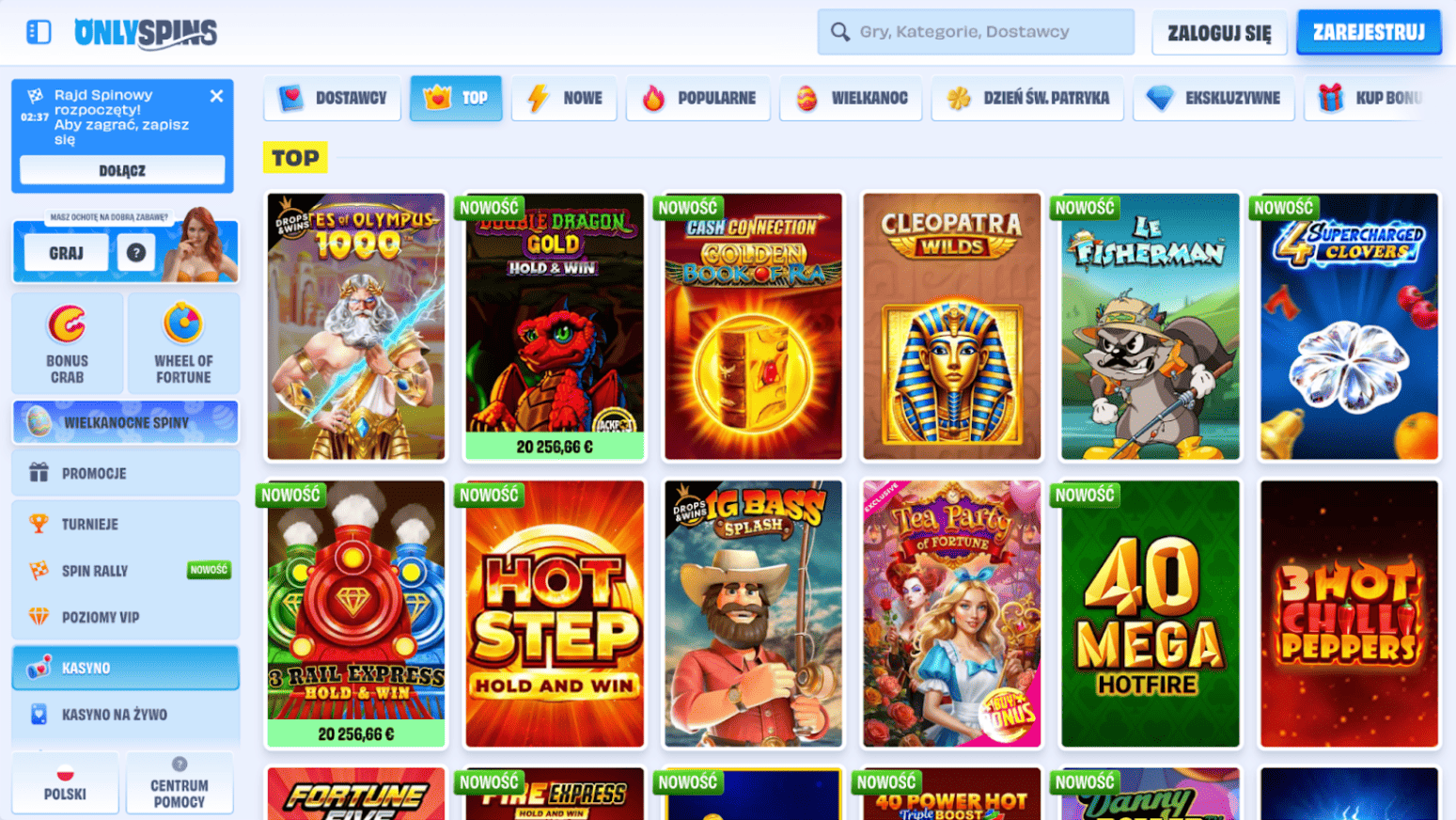 onlyspins casino biblioteka gier