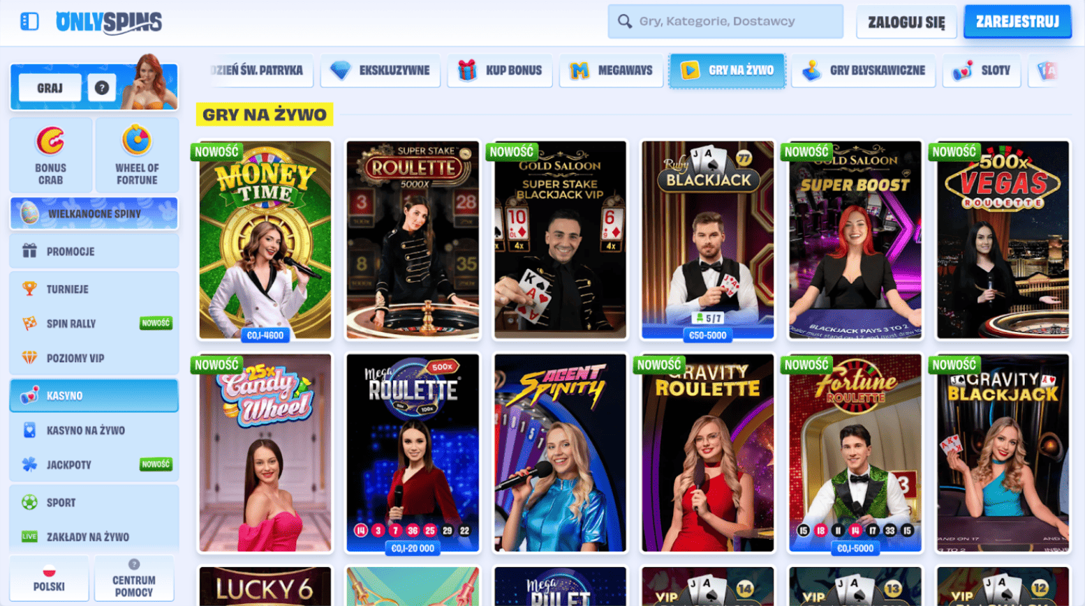 onlyspins casino gry live