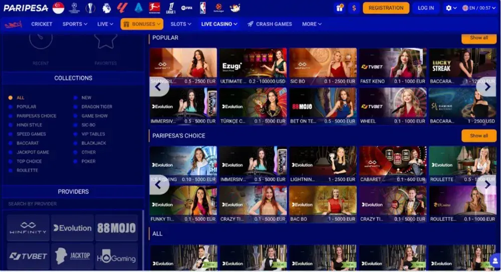 paripesa casino oferta gier na żywo