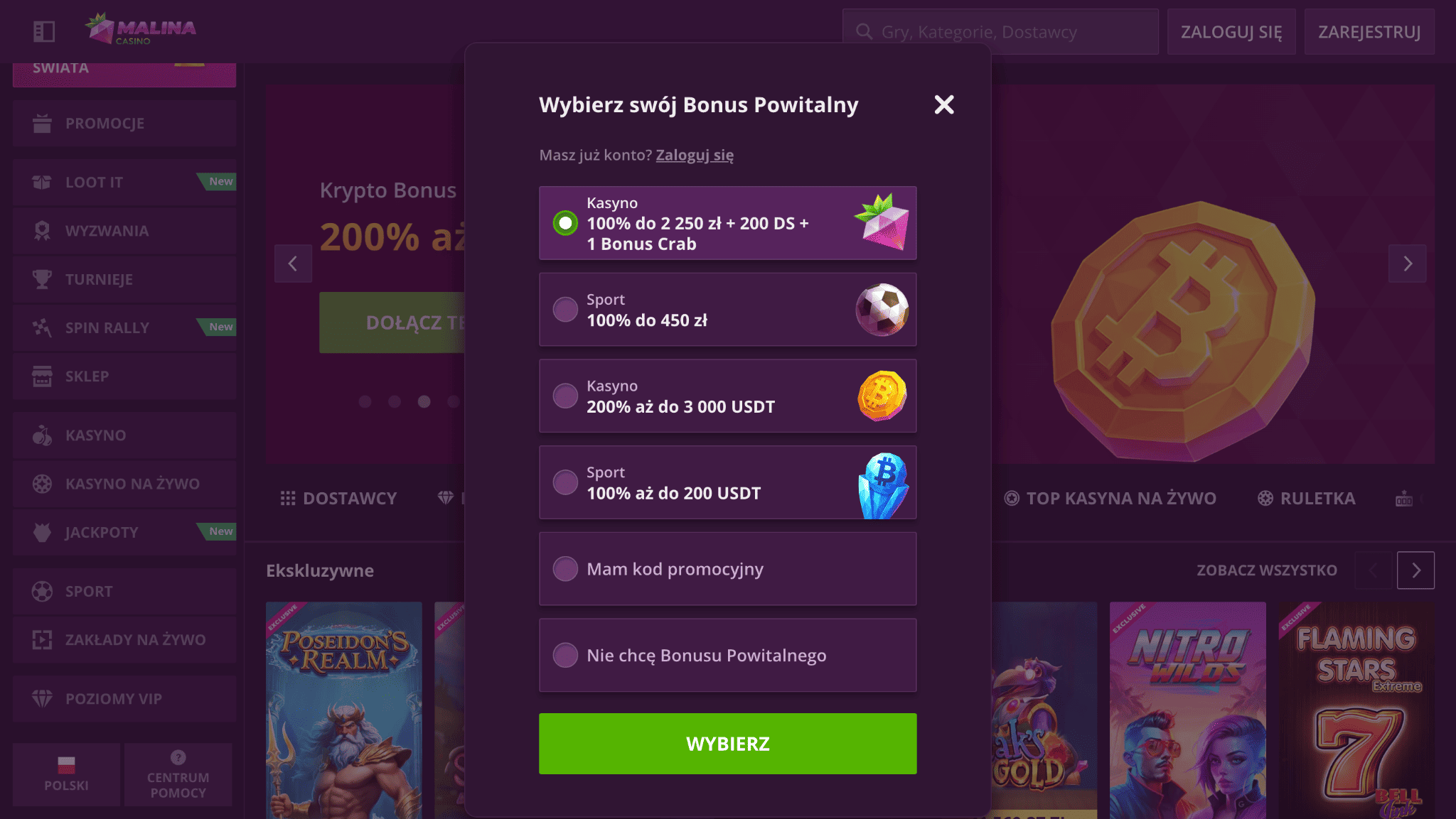 rejestracja w malina casino 2