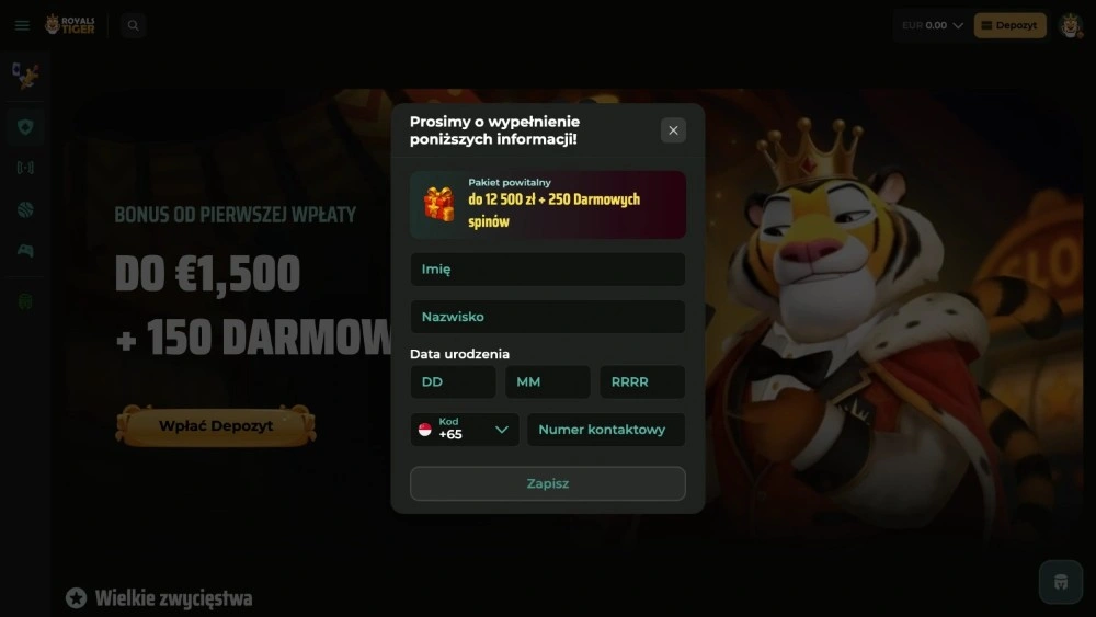 royalstiger rejestracja krok 2