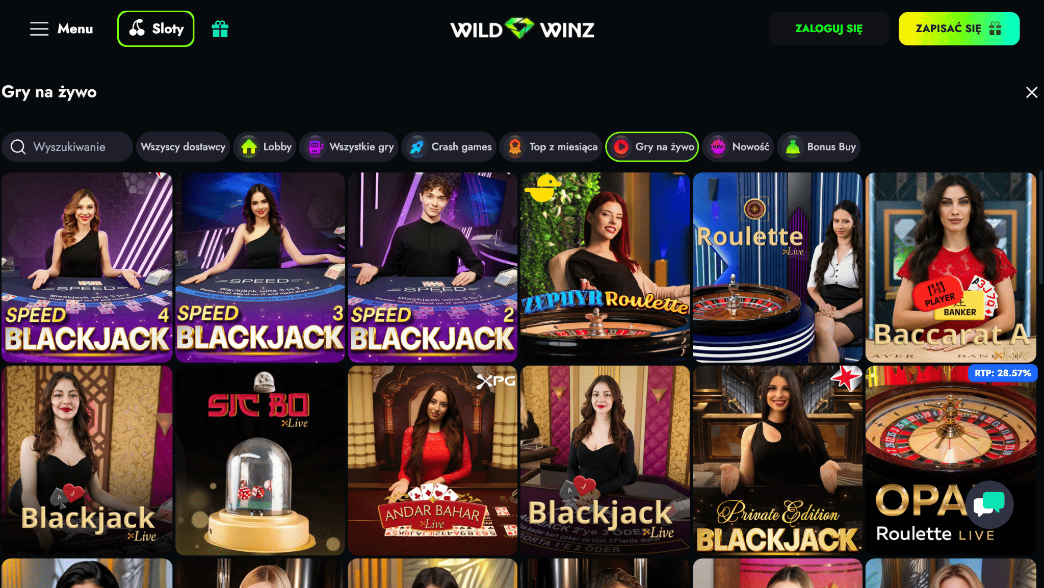 sekcja live wildwinz