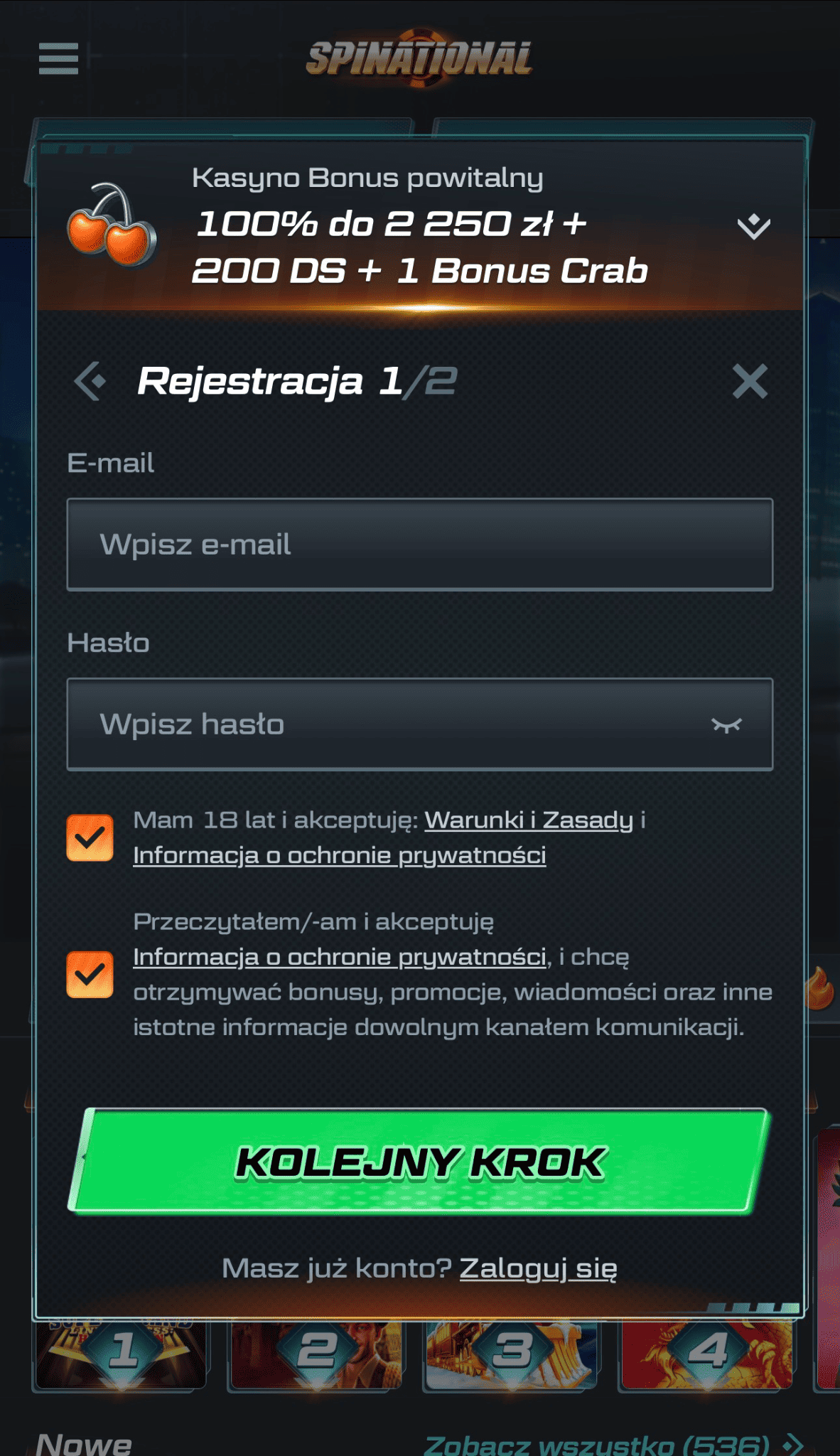 spinational online rejestracja 2