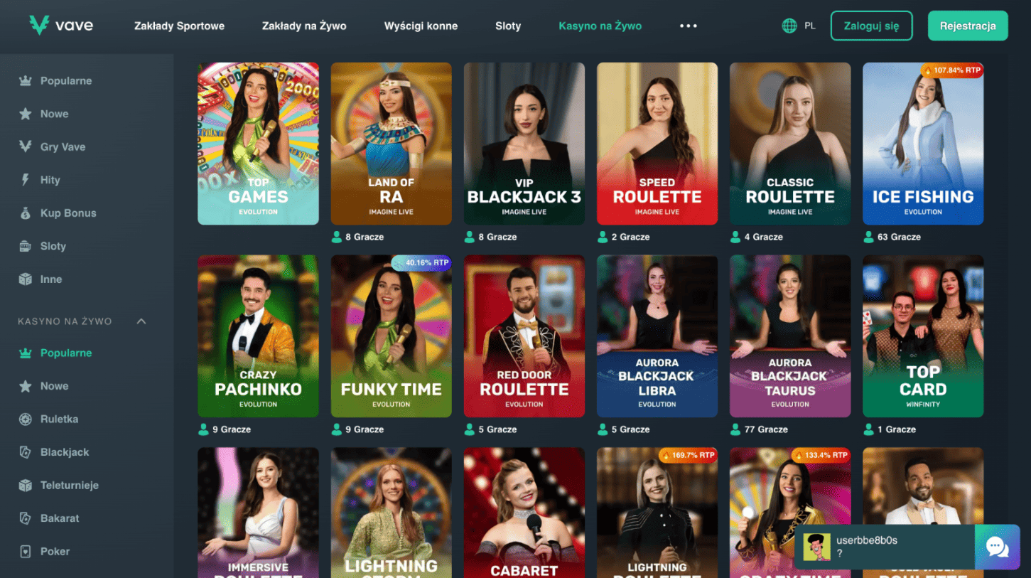 vave casino kasyno na zywo