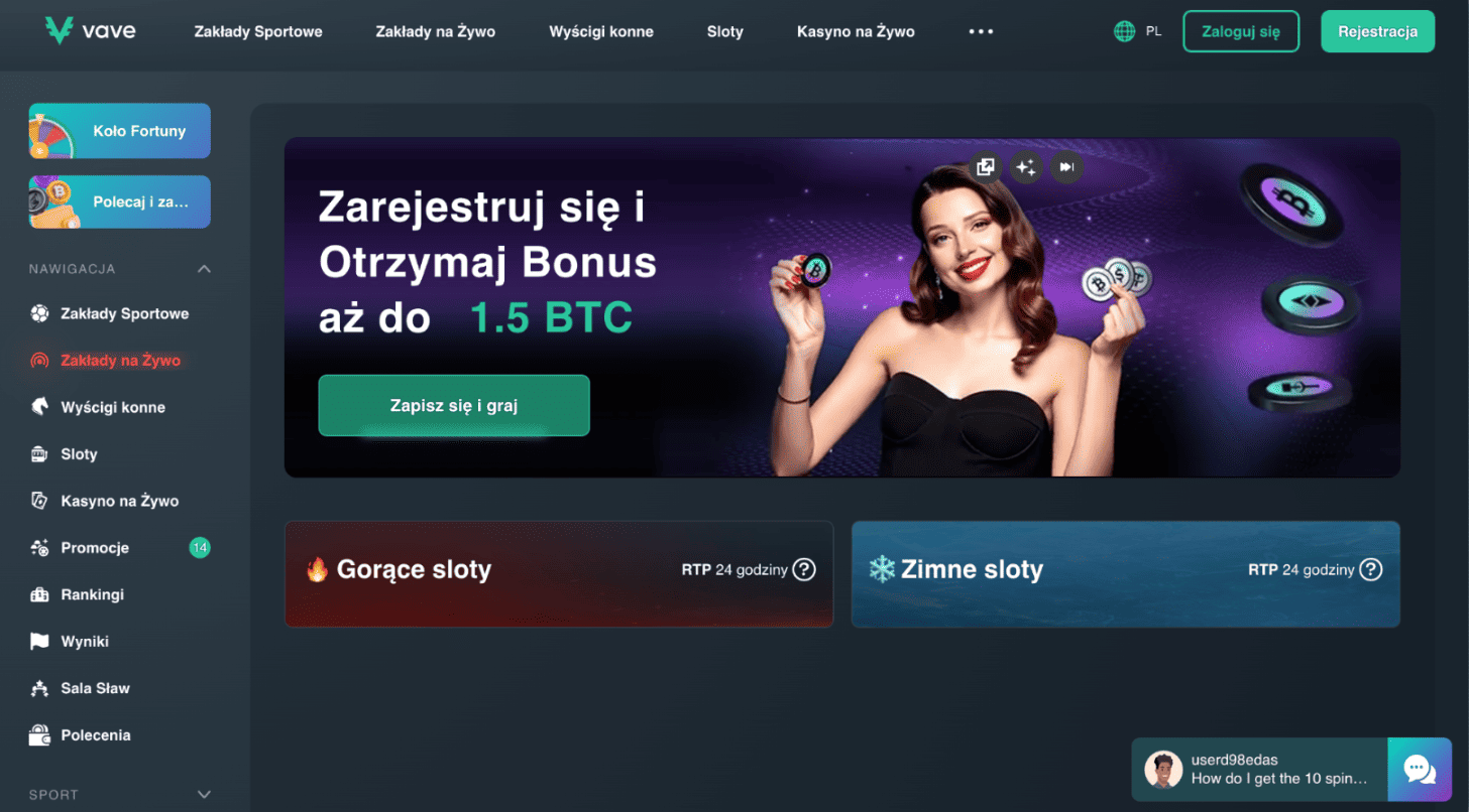 vave casino logowanie krok 1