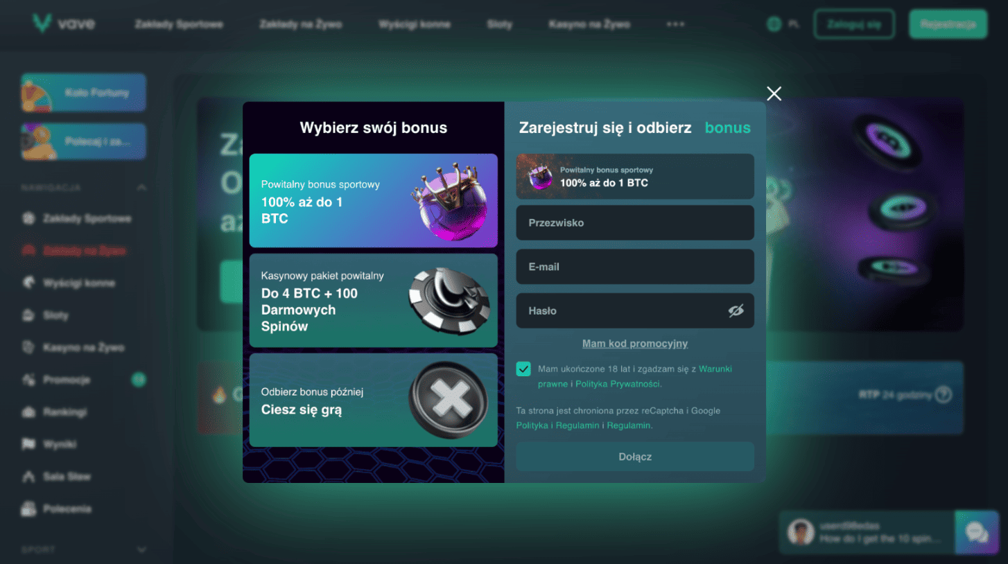 vave casino logowanie krok 2