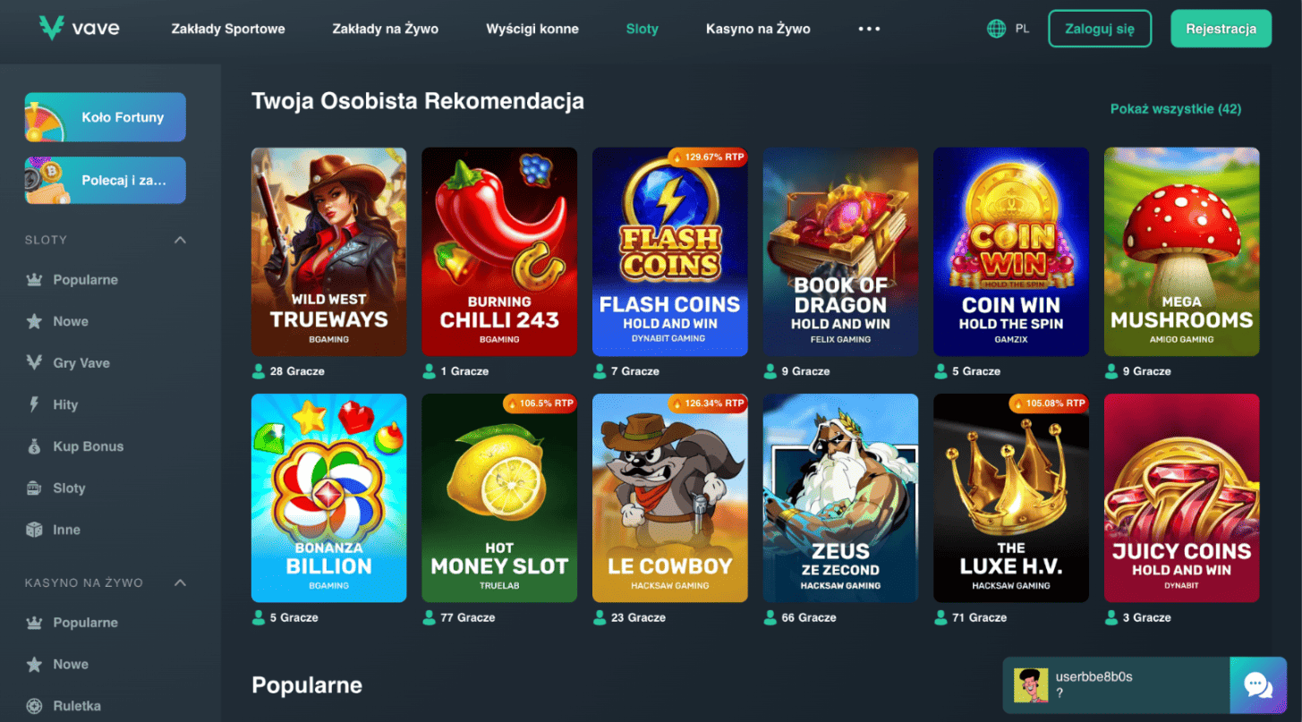 vave casino oferta gier
