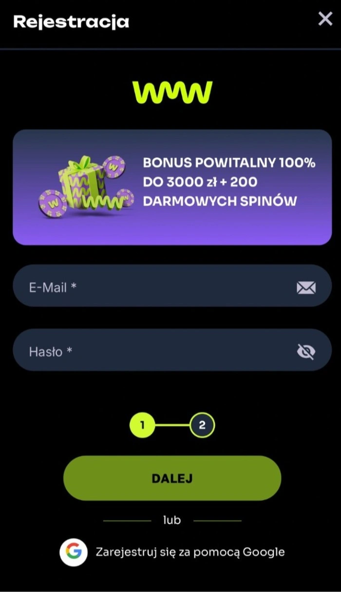 watchmewin casino rejestracja krok 1