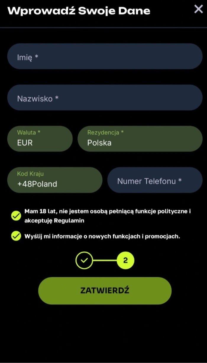 watchmewin casino rejestracja krok 2
