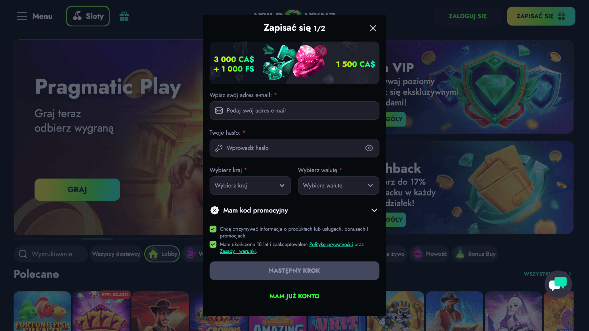 wildwinz online rejestracja 1